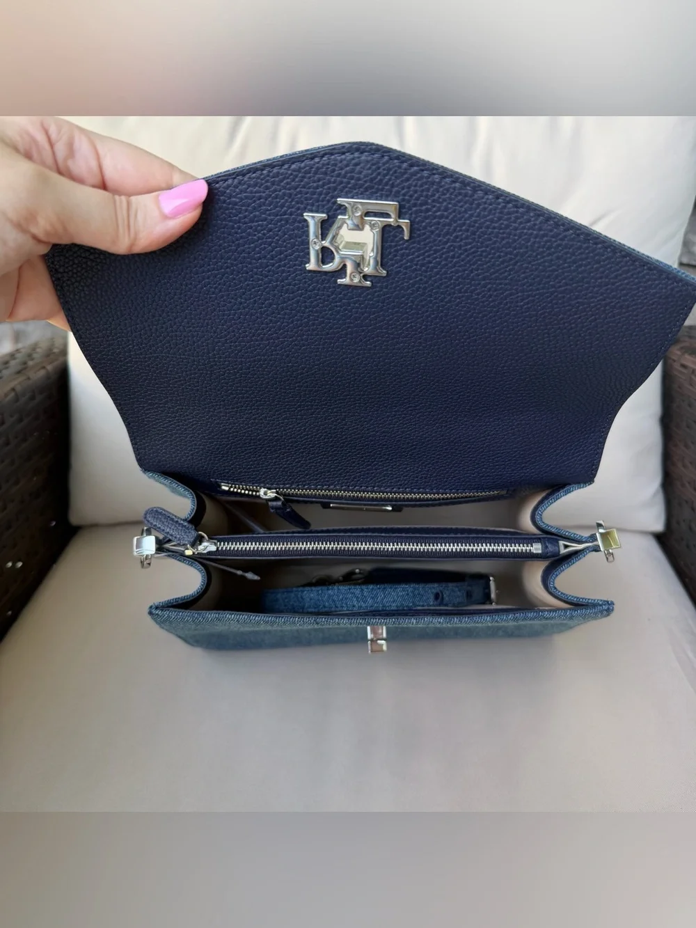 Lauren Ralph Lauren Farrah Washed Denim Indigo Blue Medium Satchel NWT